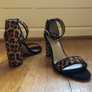 LOFT Leopard Calf Hair Block Heel Sandals Size 6.5